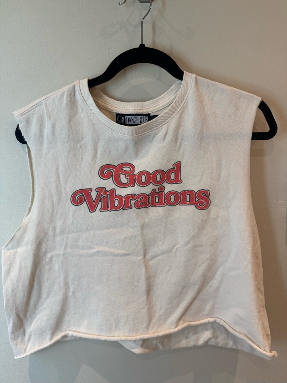 'Good Vibrations' White Crop Tank from Girl Dangerous